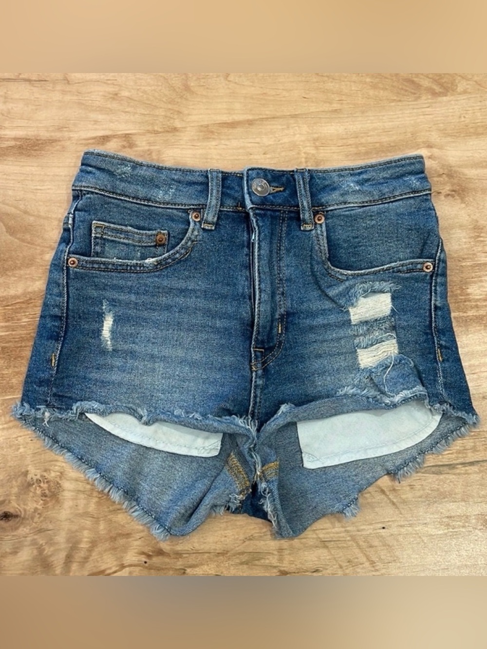 H&M Distressed Shortie Shorts 2 Cutoff High Waist raw hem